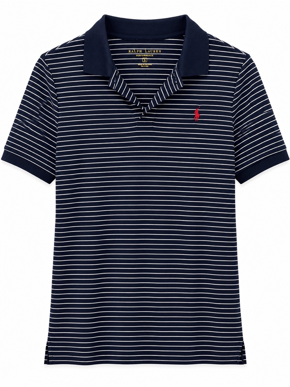 Ralph Lauren Navy & White Striped Polo with Red Pony Emblem